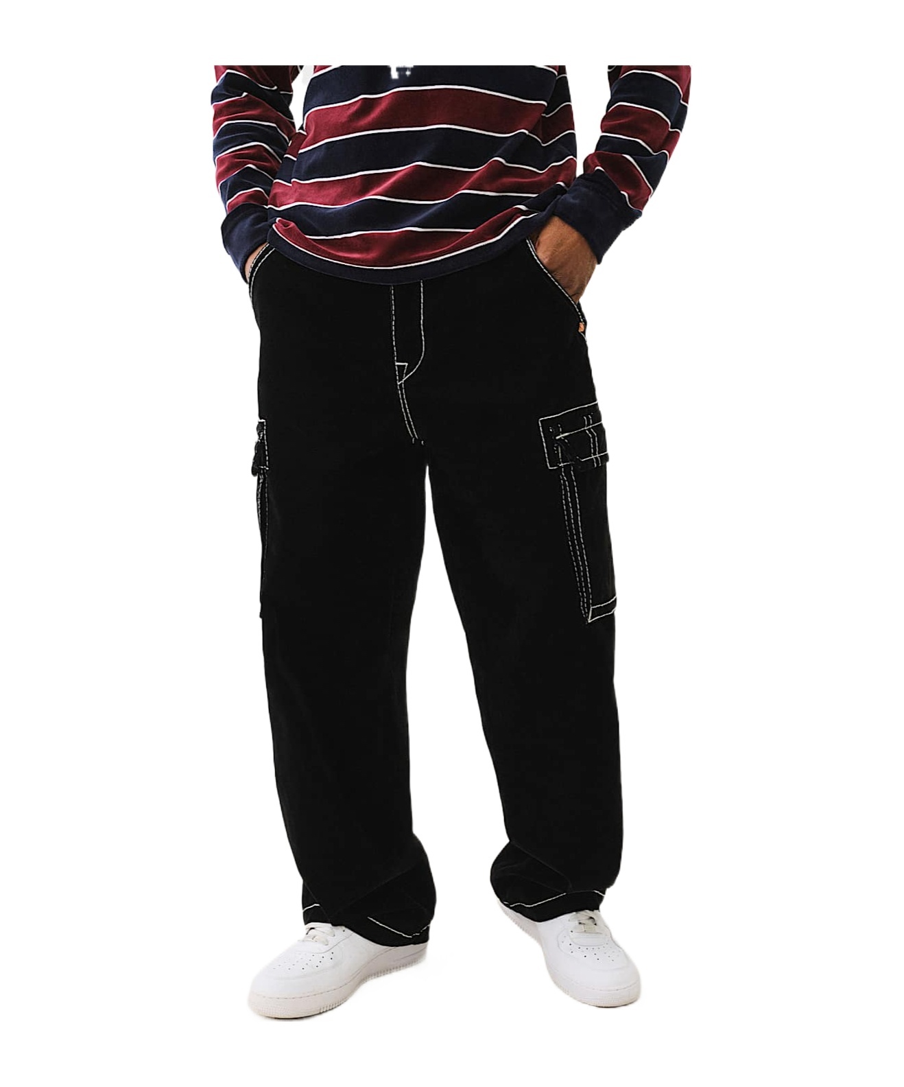 True Religion Embroidered Cotton Cargo Trousers In Black