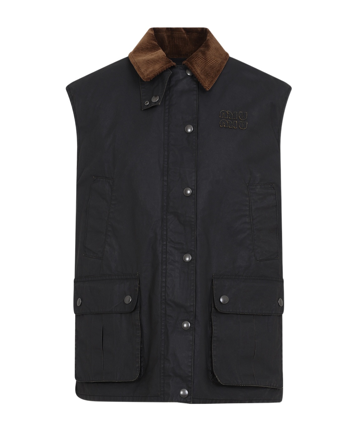 Miu Miu Black Resin-finish Poplin Vest In Black