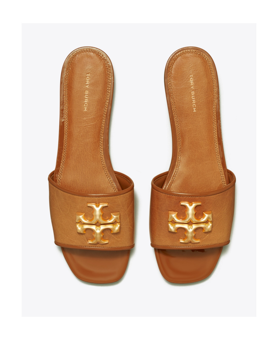 Tory Burch Logo-plaque Open-toe Sandals In Brown