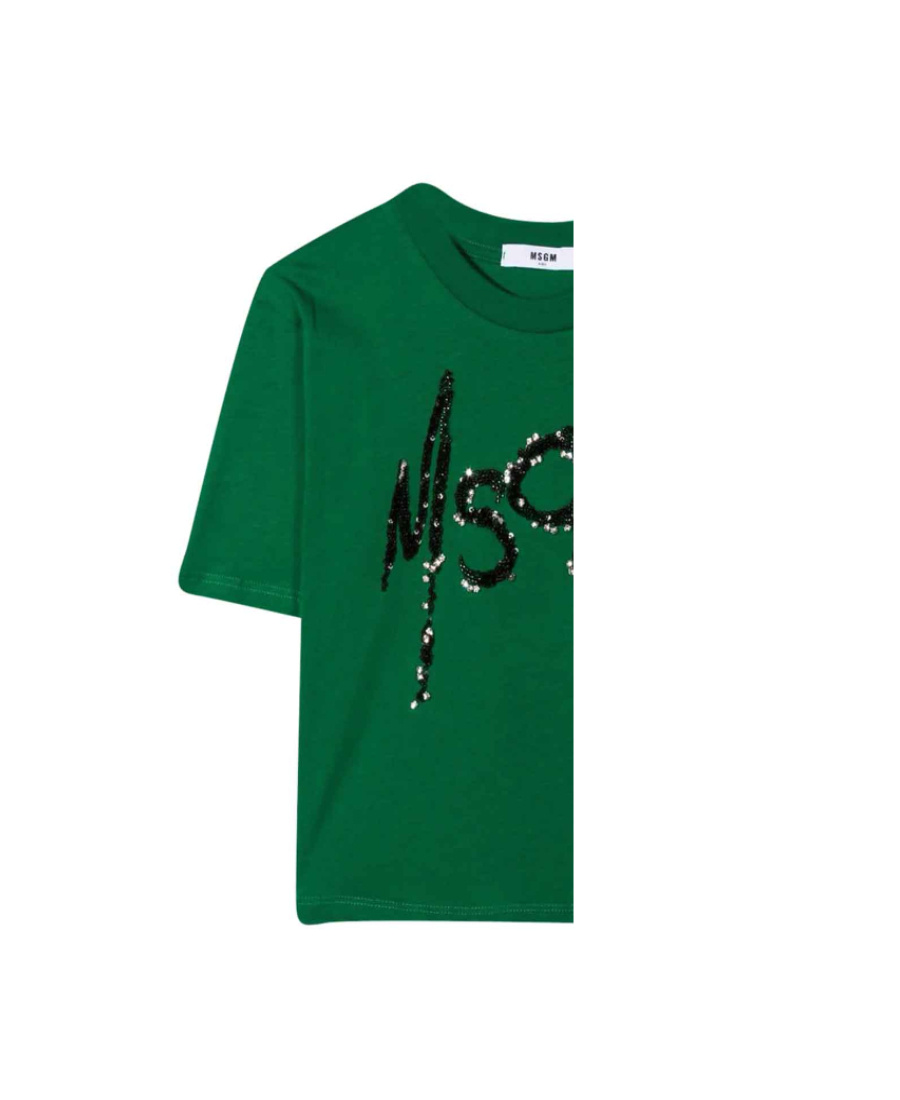Msgm Logo Crew-neck T-shirt In Green