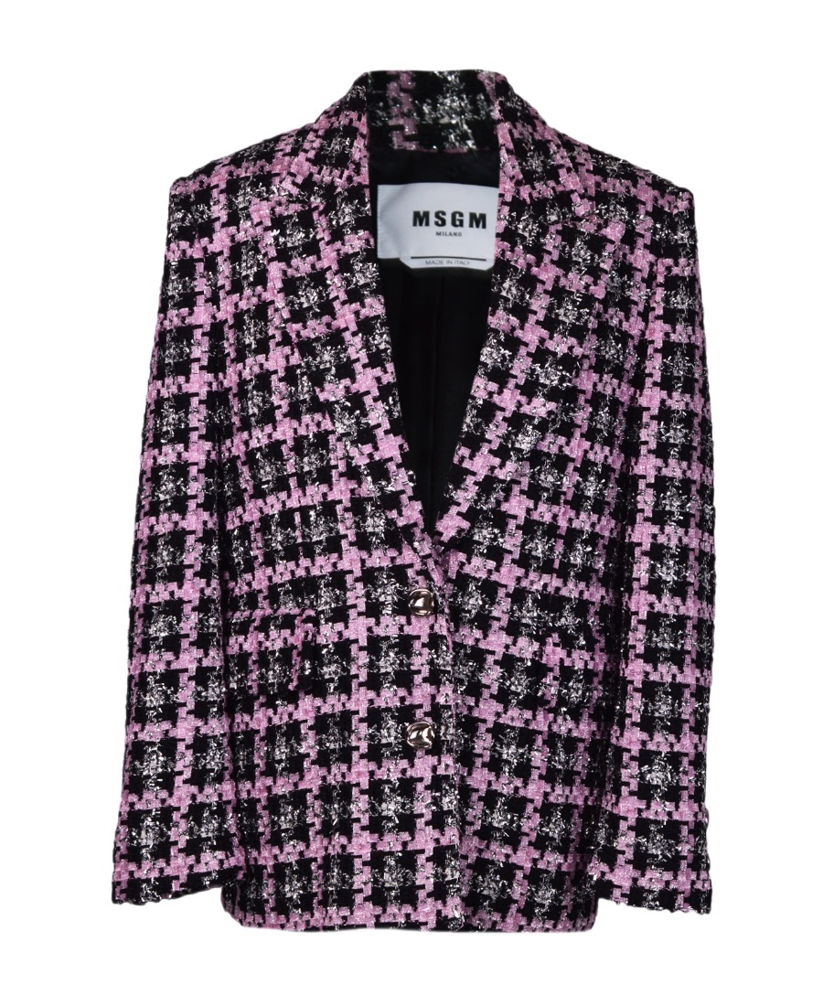 Msgm Single-breasted Tweed Blazer In Black
