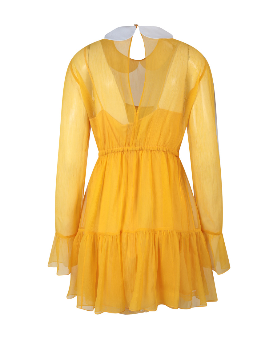 Gucci Peter Pan Collar Chiffon Mini Dress In Yellow