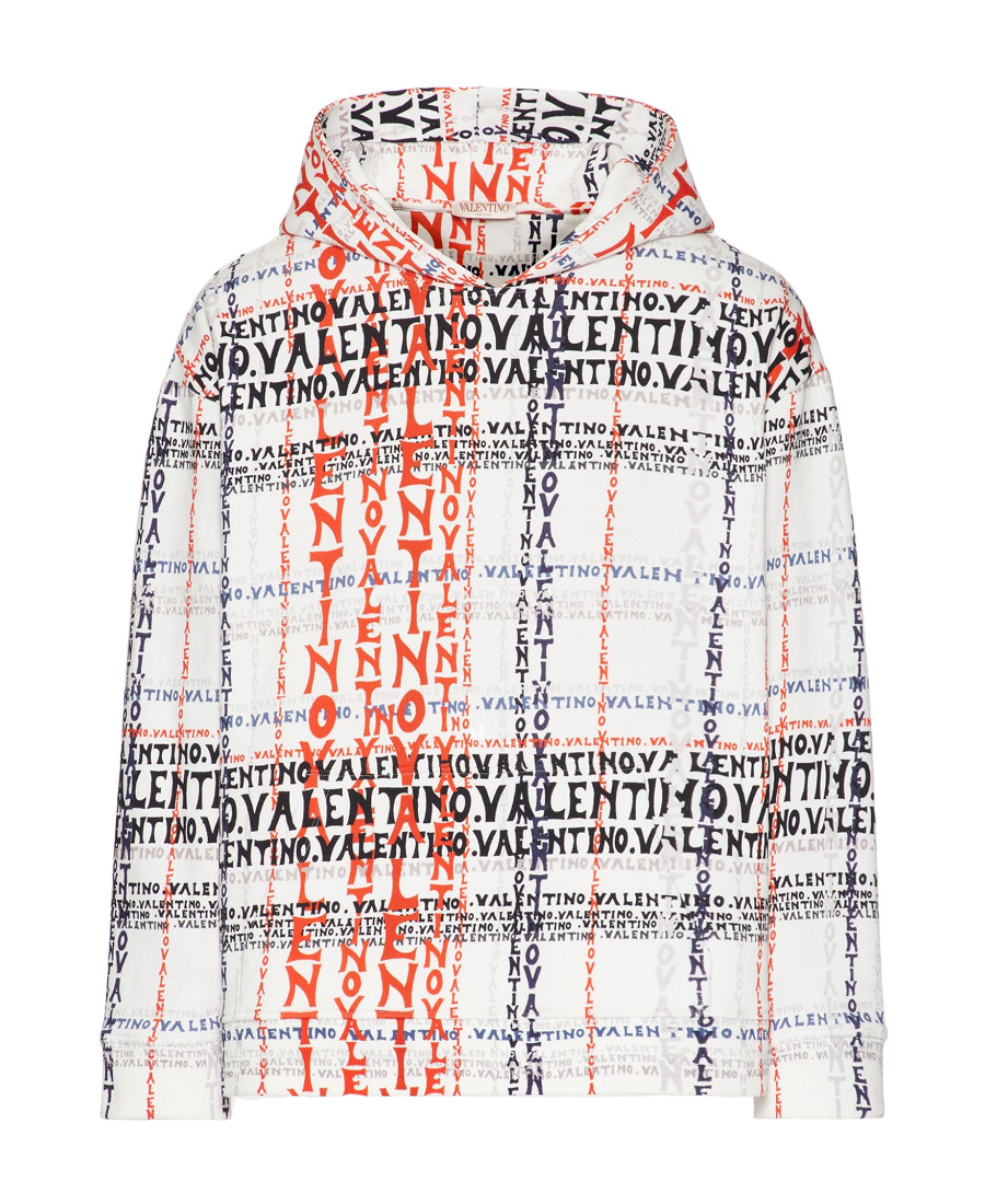 Valentino Printed Hooded Sweater Drawstring In White