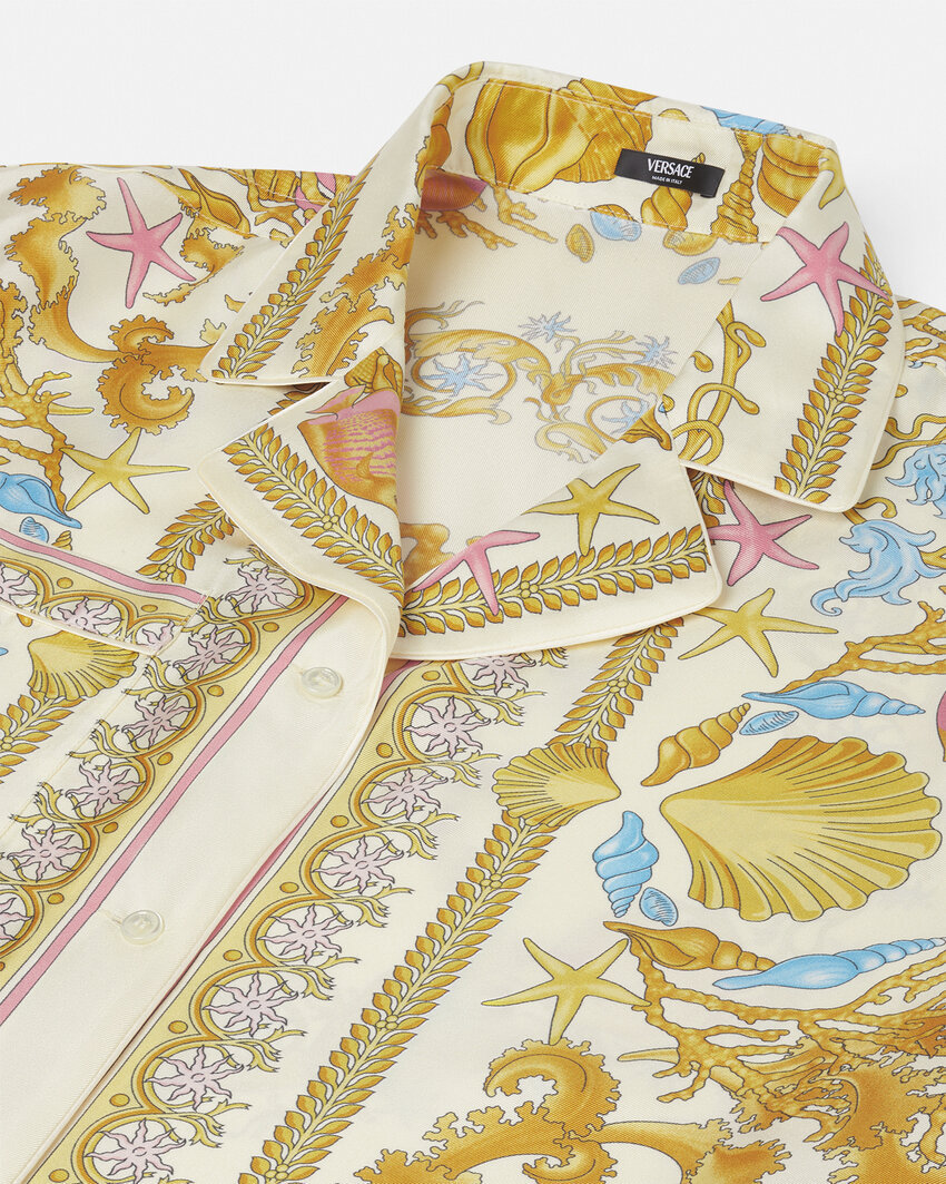 Versace Multicolor Bowling Shirt With Cuban Collar And All-over Underwater Barocco Print In Multi