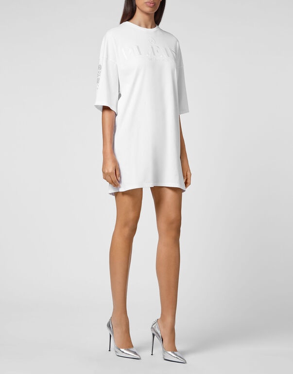Philipp Plein Crystal Skull T-shirt Dress In White