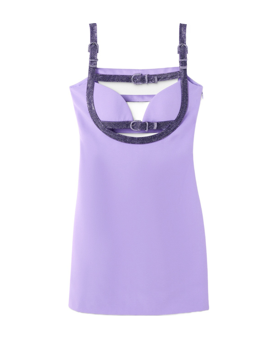 Versace Embellished Cut-out Sleeveless Mini Dress In Blue