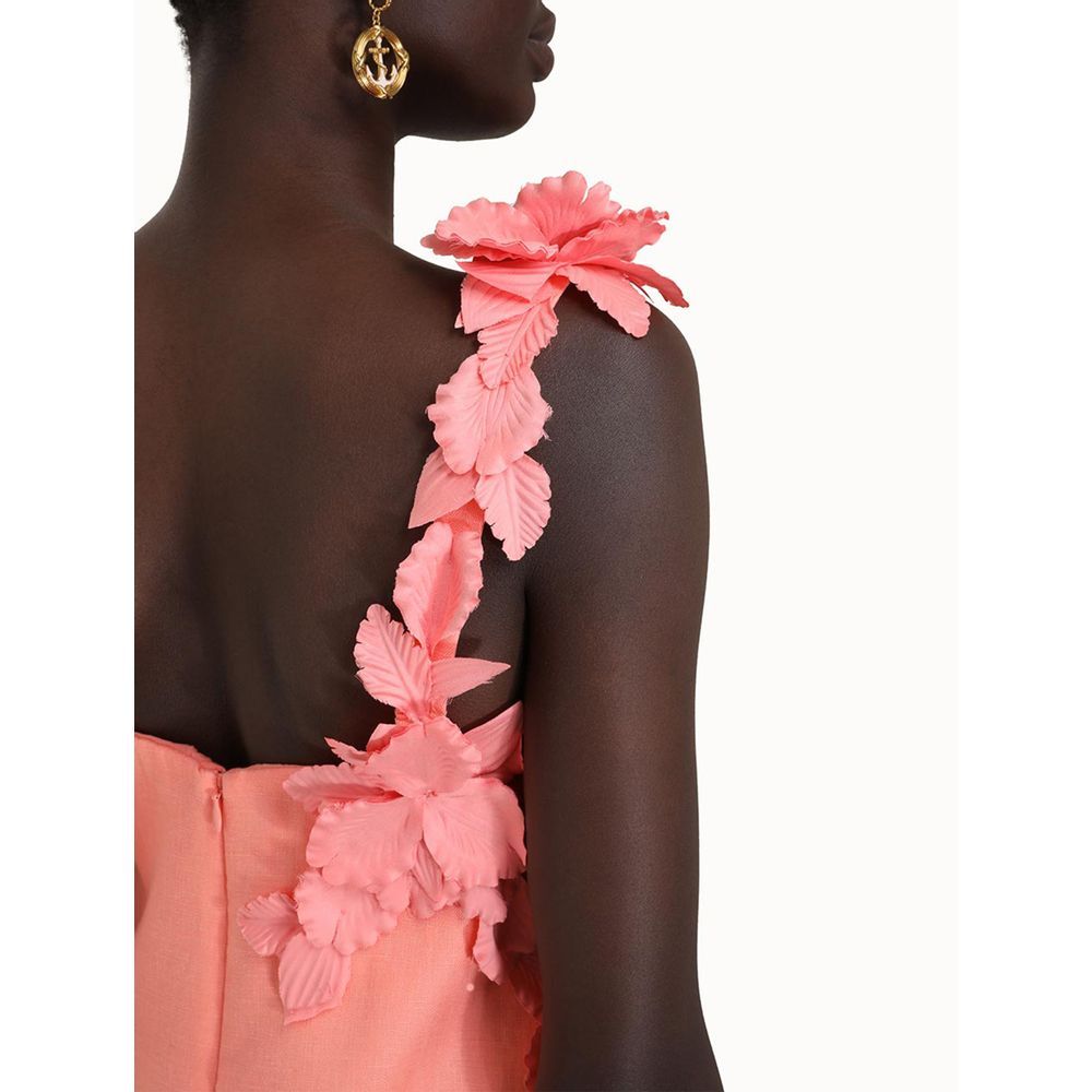 Zimmermann One-shoulder Floral-print Slub Linen Midi Dress
