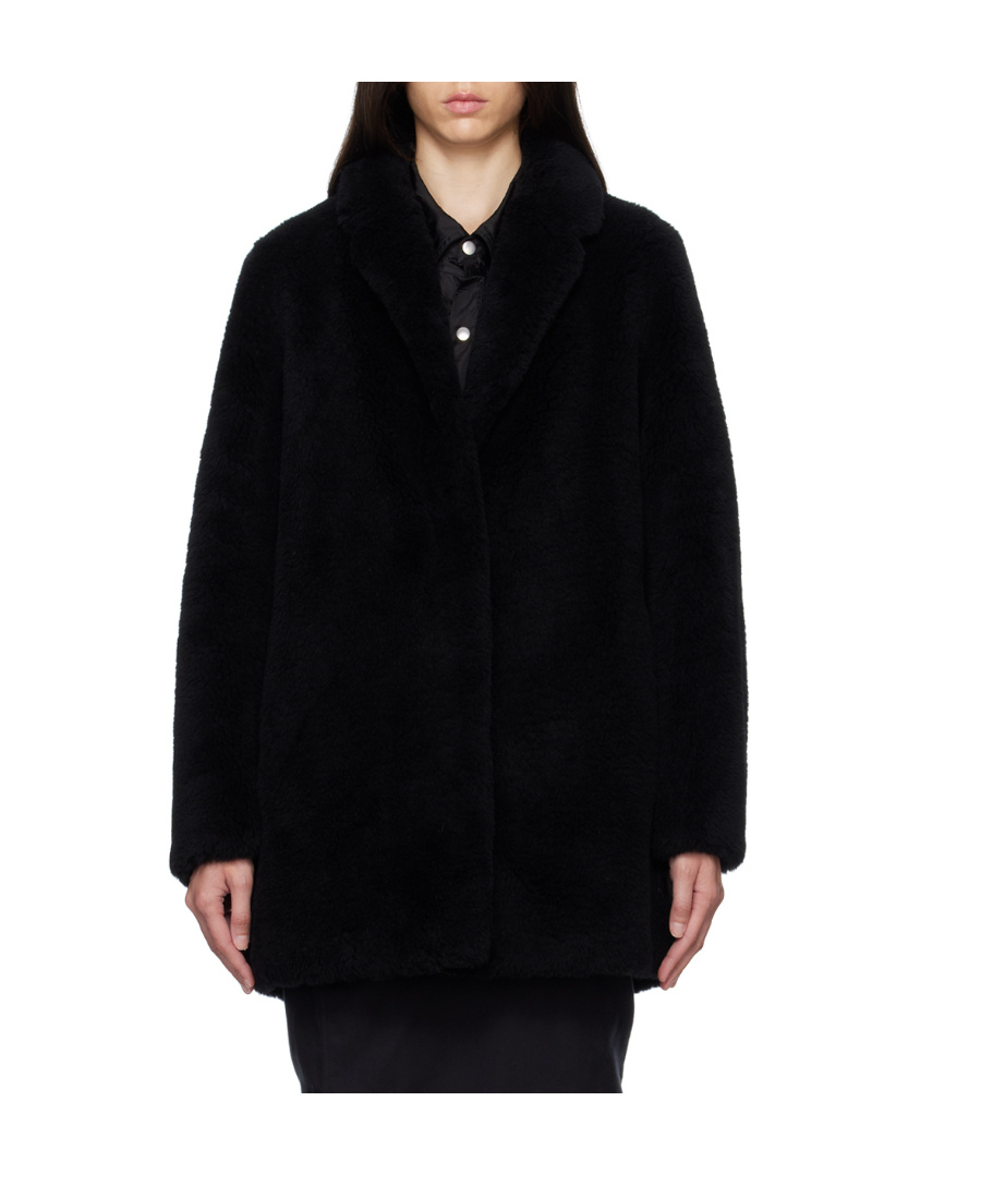 Shop Yves Salomon Logo Coat In Black