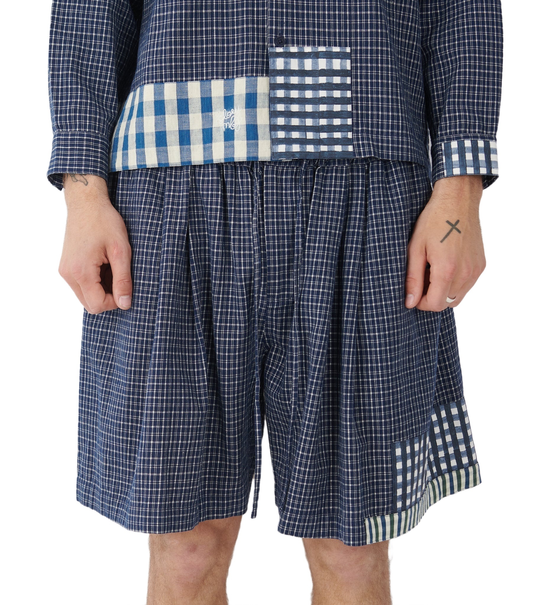 Story Mfg. Bridge Shorts Indigo Picnic Handloom In Blue
