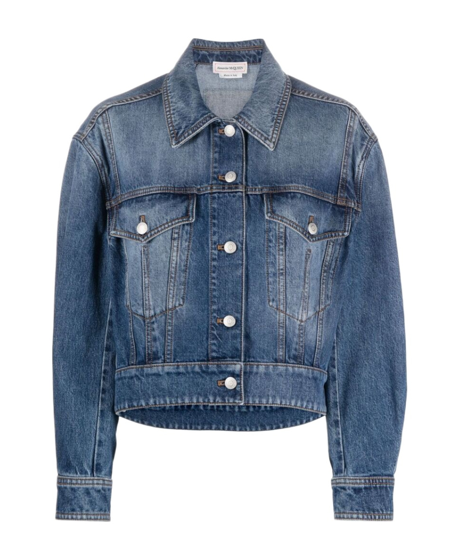 Alexander Mcqueen Cropped Denim Jacket In Blue