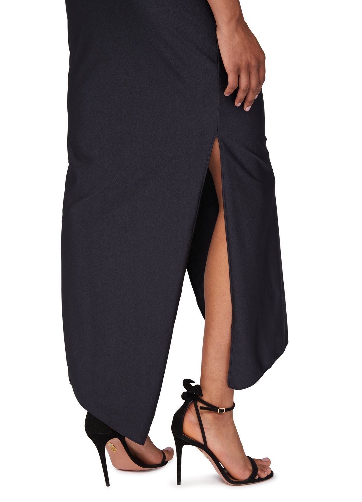Coperni Zip Ruffle Off-the-shoulder Satin Midi Slip Dress