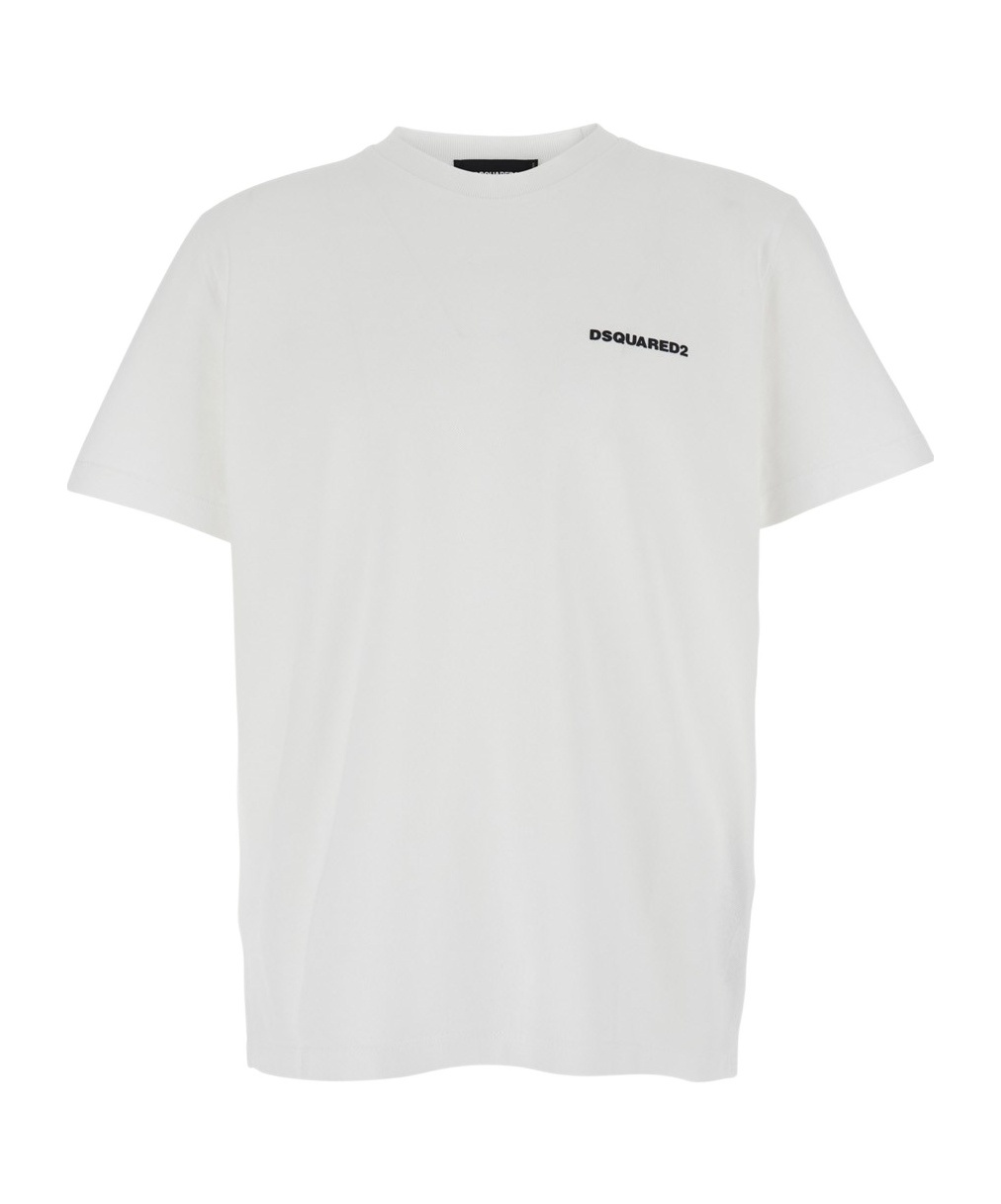 Dsquared2 White T-shirt With Lettering Logo Printed On The Chest In Cotton Man In White
