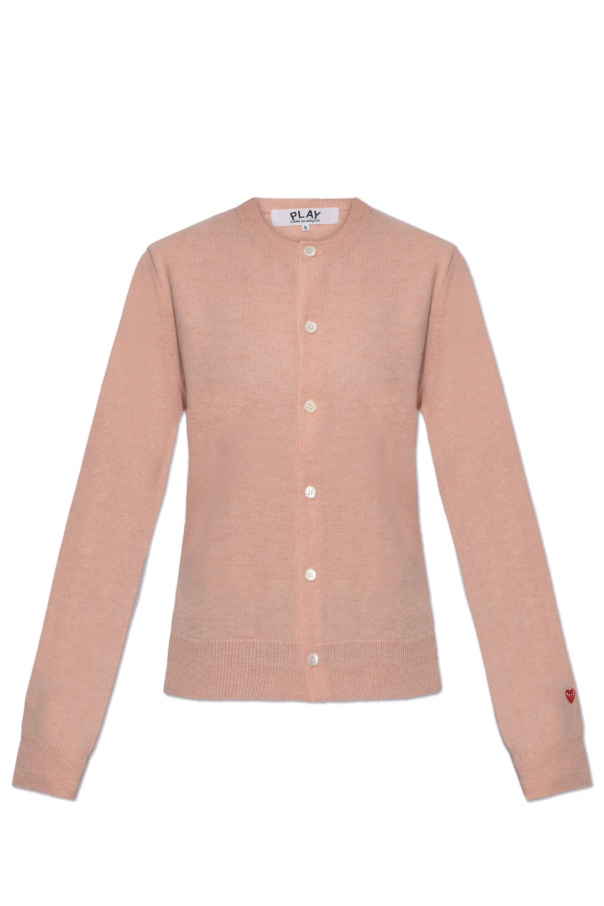 Comme Des Garçons Play Heart-patch Knitted Wool Cardigan In Nude