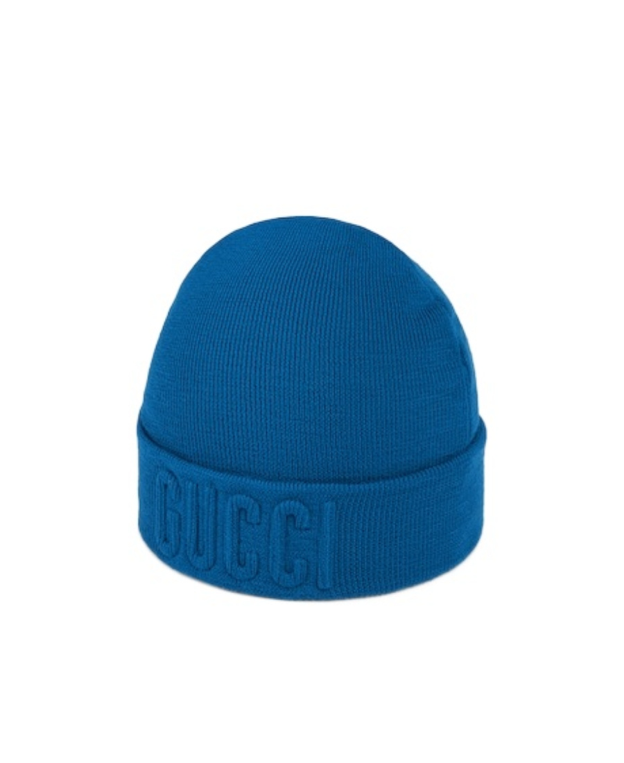 Gucci Logo-embossed Wool Beanie In Blue