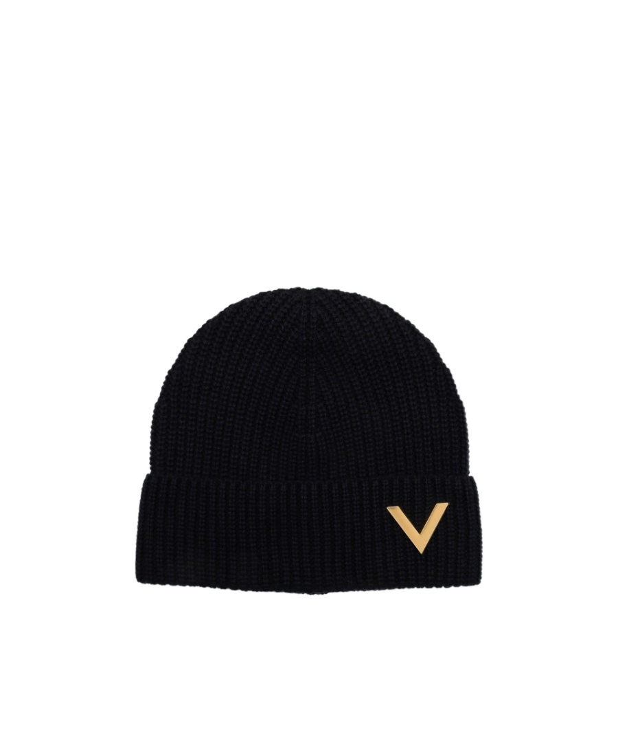 Valentino Vgold Cashmere Beanie In Black