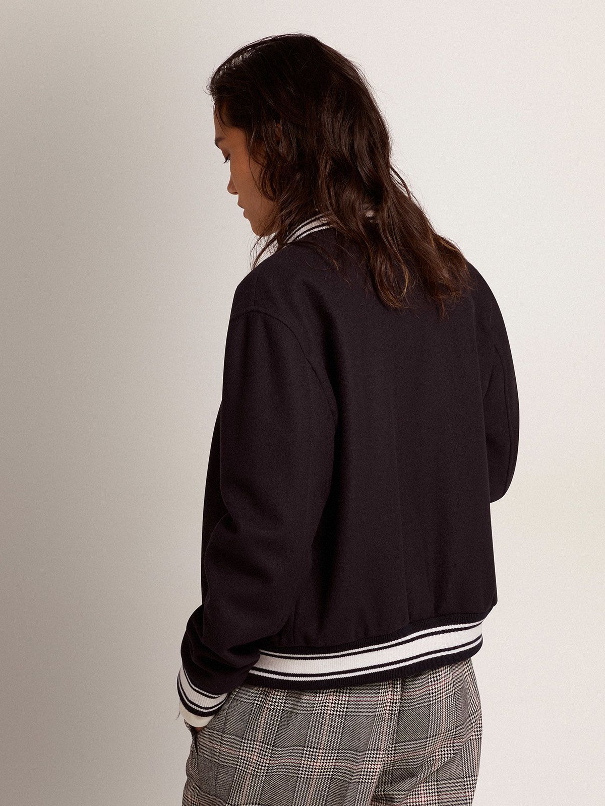 GOLDEN GOOSE GOLDEN GOOSE DELUXE BRAND LOGO EMBROIDERED STRIPED BASEBALL JACKET