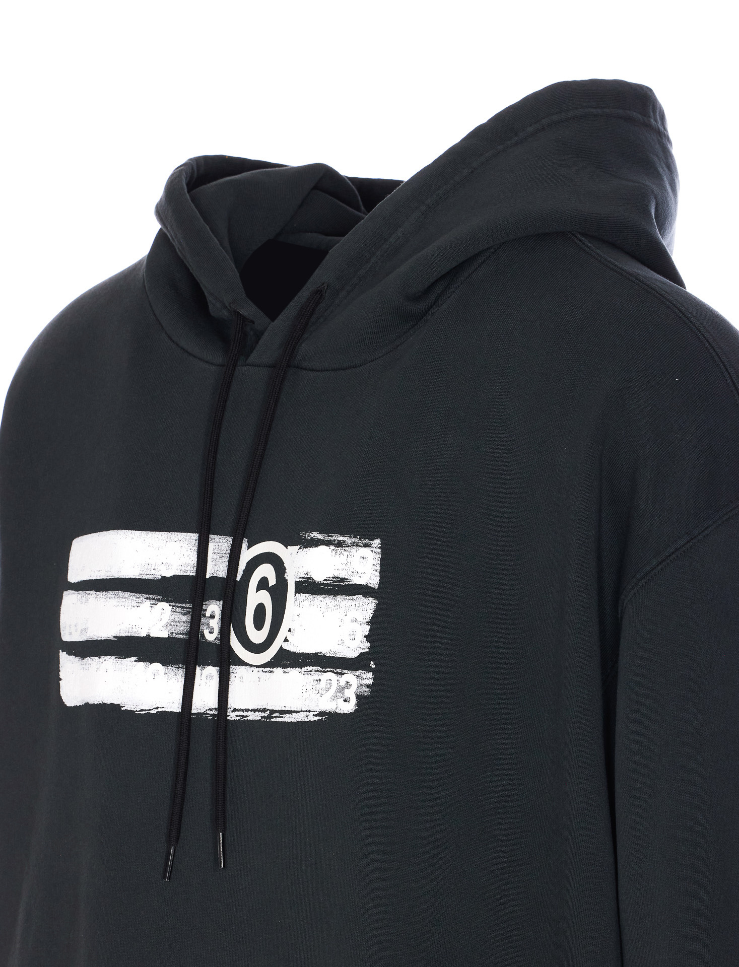 Mm6 Maison Margiela Drawstring Hood Kangaroo Pocket Ribbed Cuffs In Black