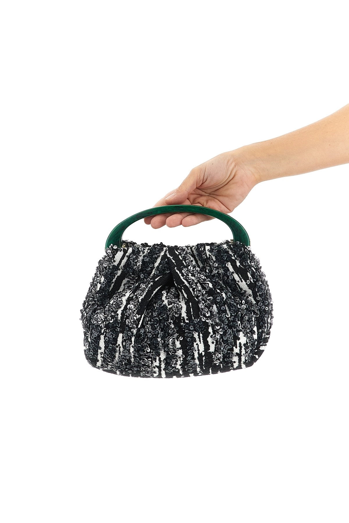 Dries Van Noten Small Pleated Jacquard With Resin Handle Bags In Black