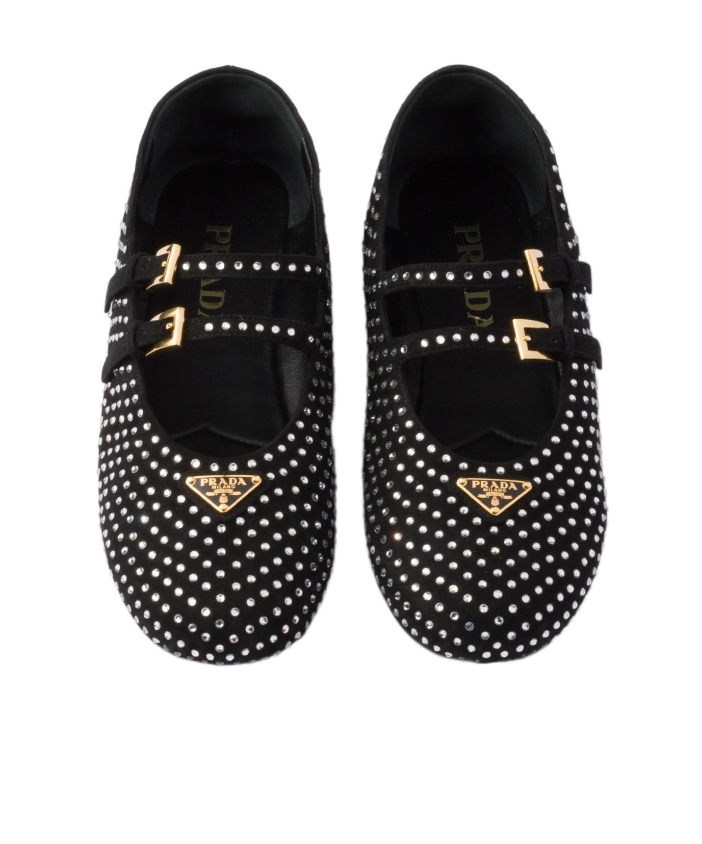 Prada Crystal Saffiano Dual Mary Jane Ballerina Flats In White