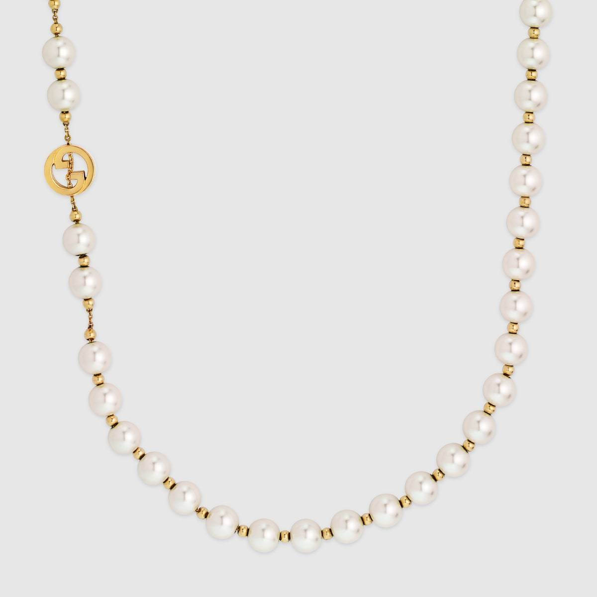 Gucci Interlocking Long Pearl Necklace In Gold