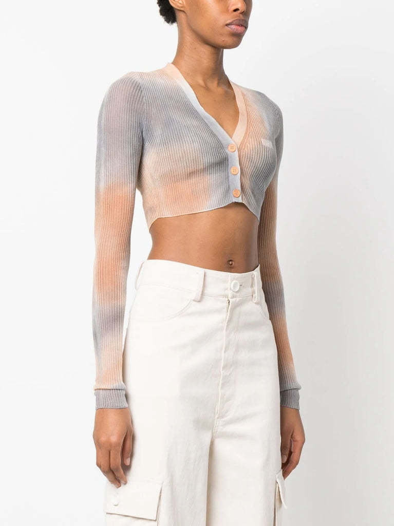 Off-white Faded-effect Cropped Cardigan In White