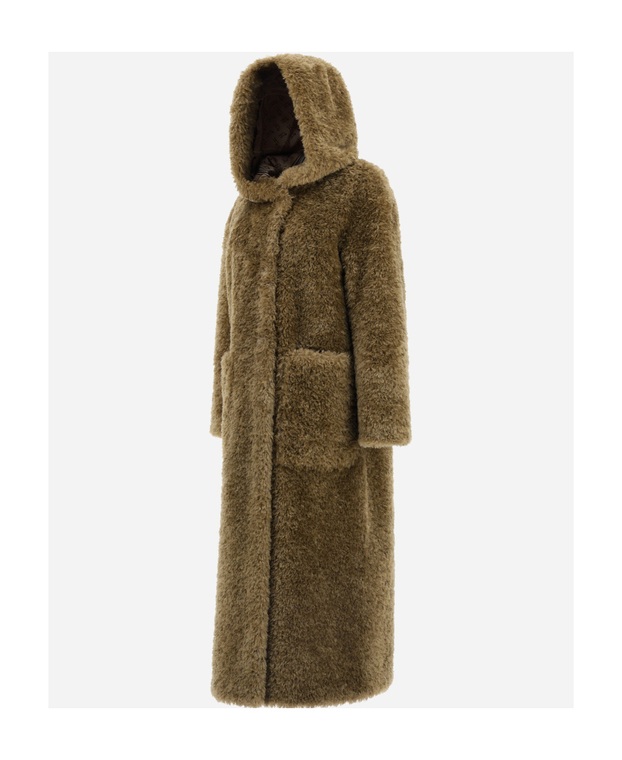 Herno Curly Faux Fur Coat Women In Green