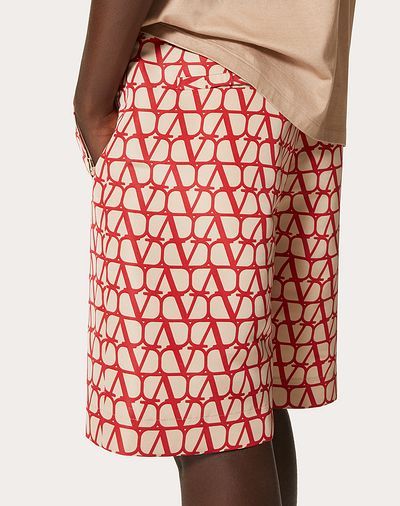 Valentino Bermuda In Faille Di Seta Con Stampa Toile Iconographe All Over In Nude