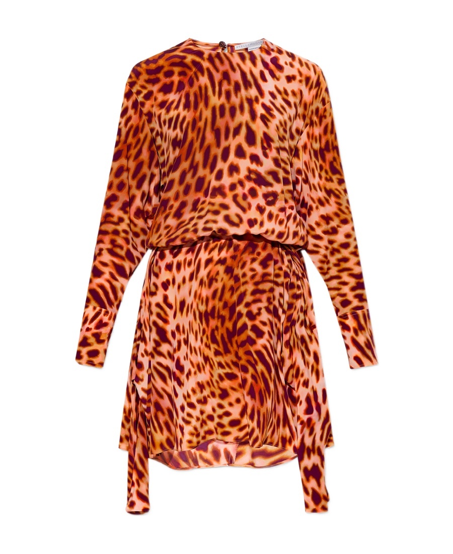 Stella Mccartney Cheetah Print Knotted Mini Dress In Red