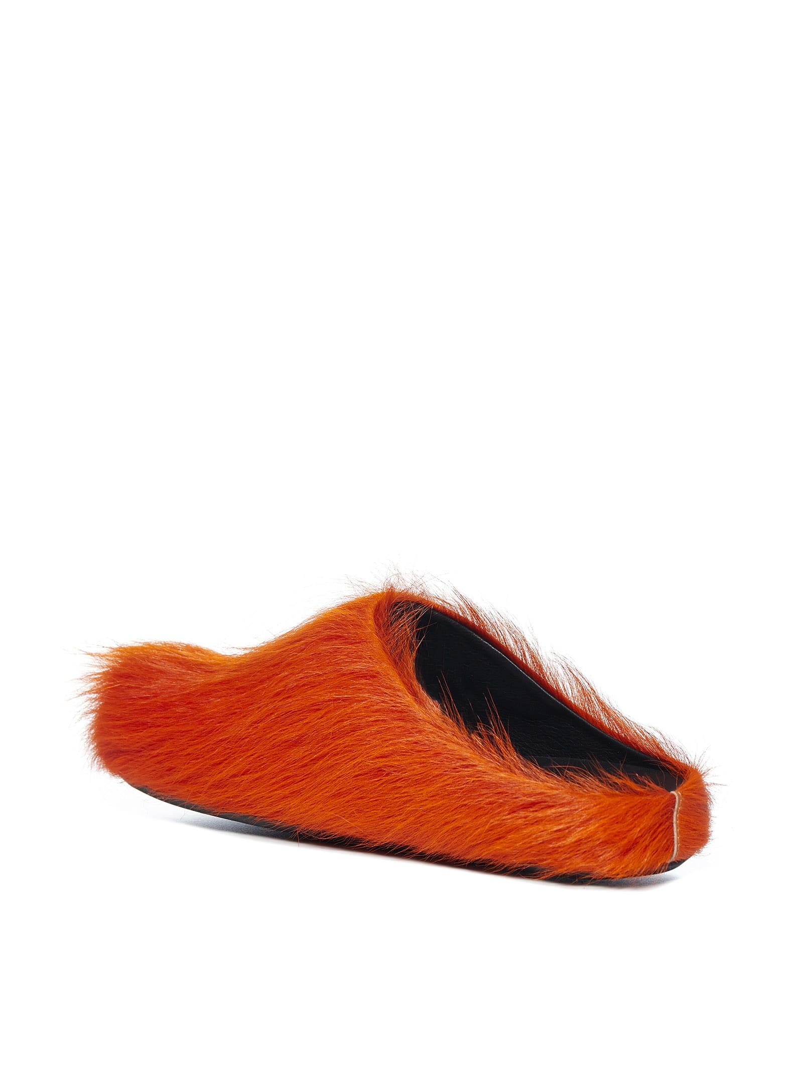 Marni Orange Long Hair Calfskin Fussbett Sabot In Red