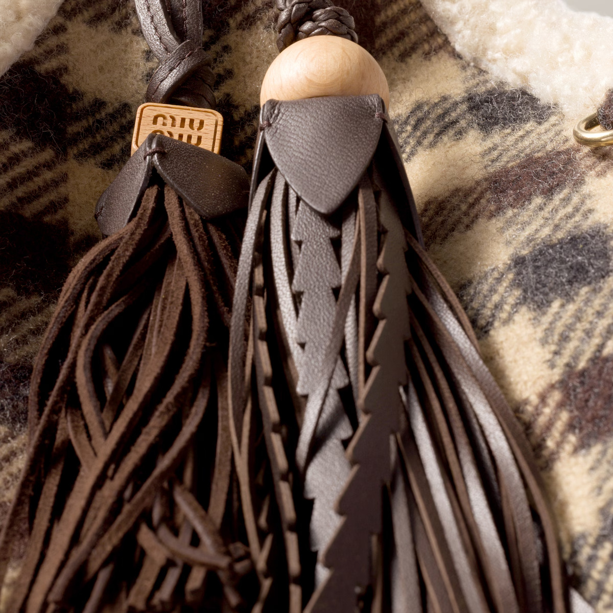 Miu Miu Checkered Fabric Handbag Dual Handles In Multi