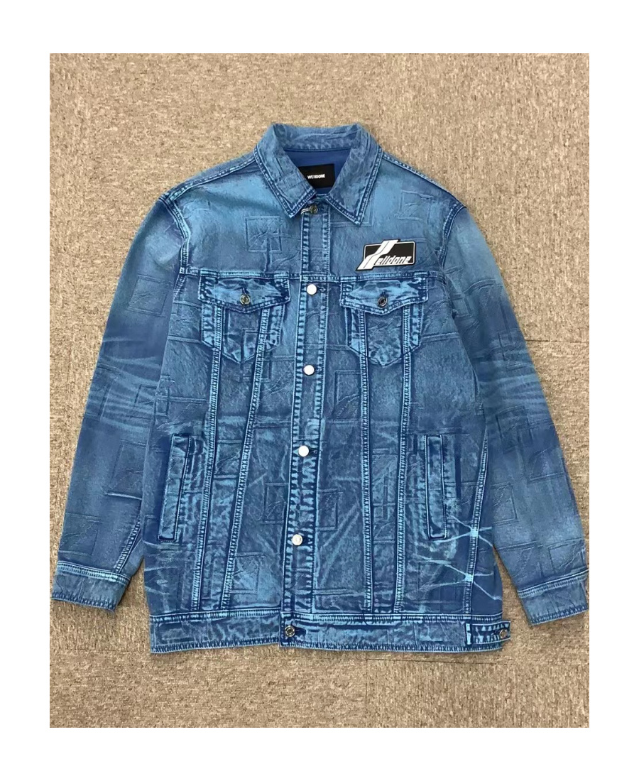 We11 Done Logo Lapel Denim Jacket In Blue