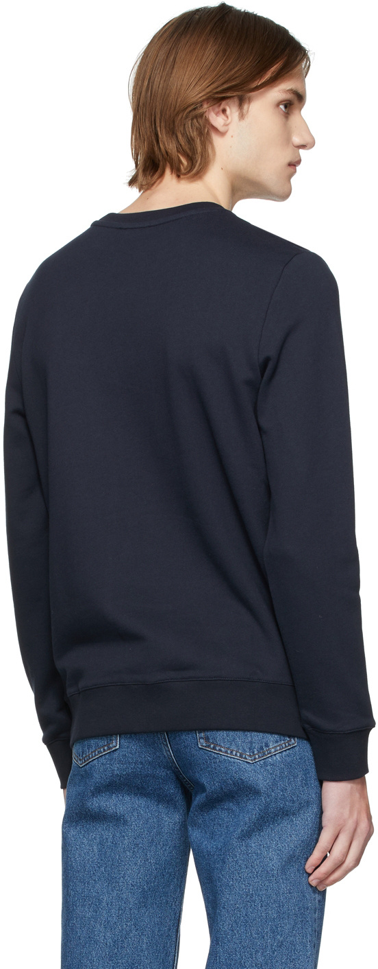 Apc Navy Blue Logo Round-neck Pullover Hoodie In Black