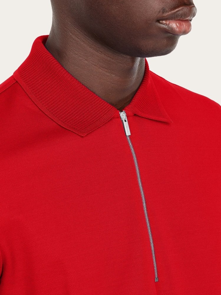 Ferragamo Zip Collar Polo Shirt In Red