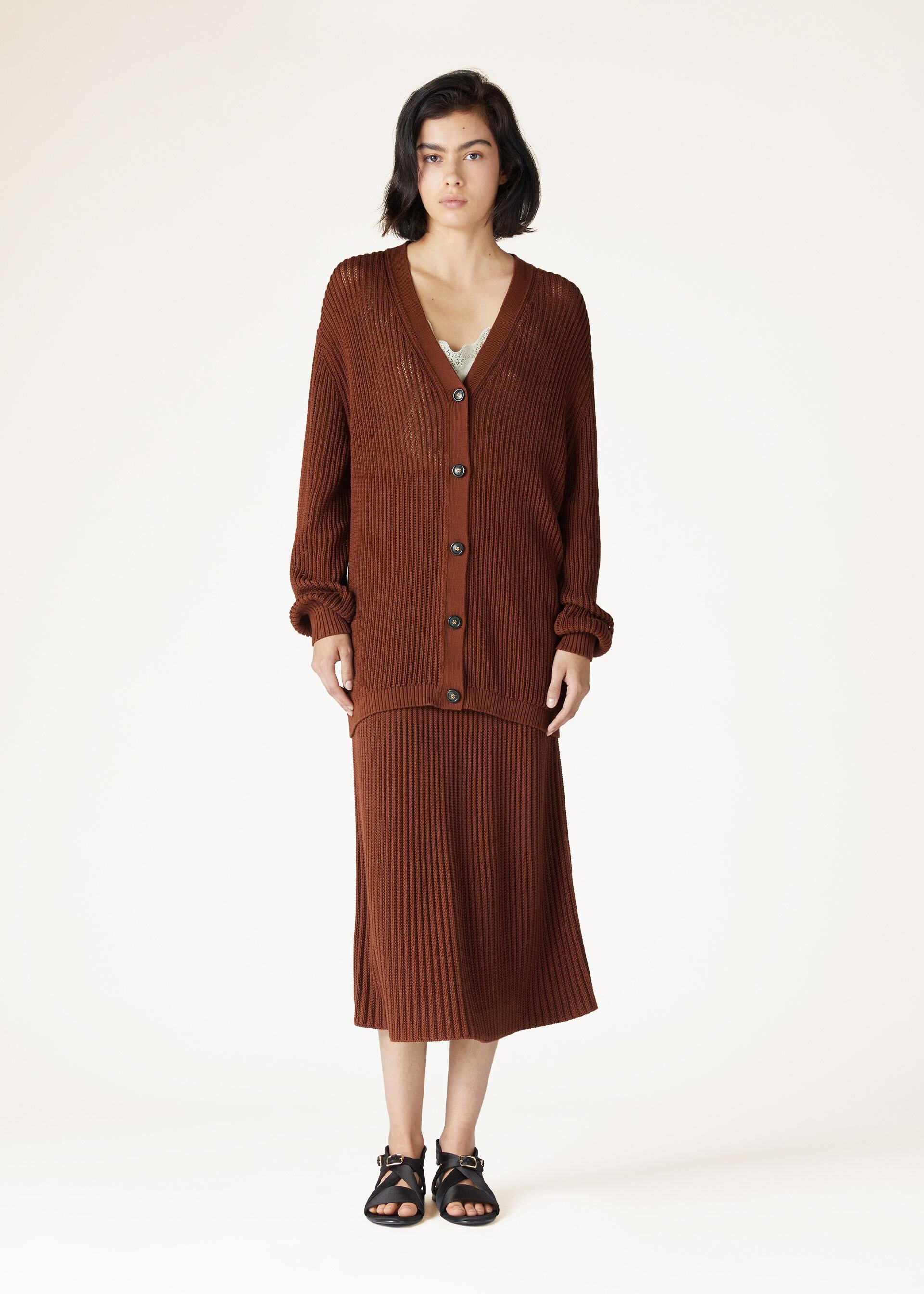 Loro Piana Ikeda Pleated Midi Skirt In Brown