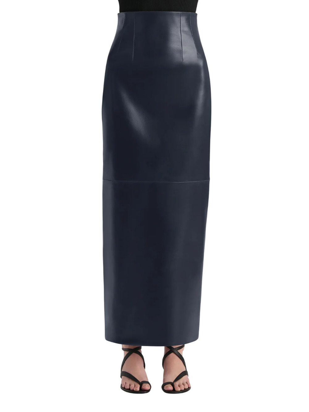 Khaite Womens Dark Navy Loxley Mid-rise Leather Midi Skirt In Blue