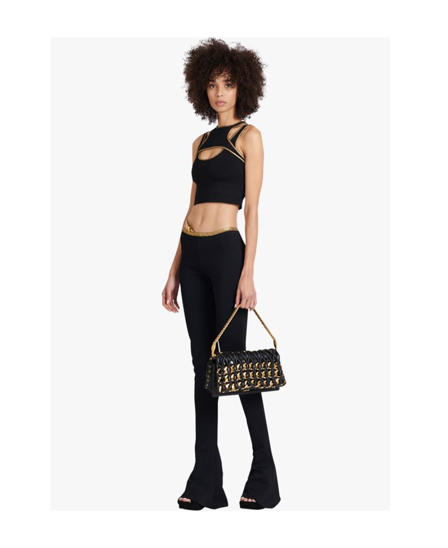 BALMAIN BLACK AND GOLD KNIT CROP TOP