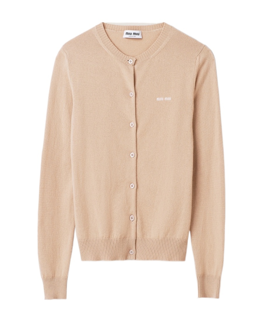 Miu Miu Cashmere Knit Cardigan In Brown