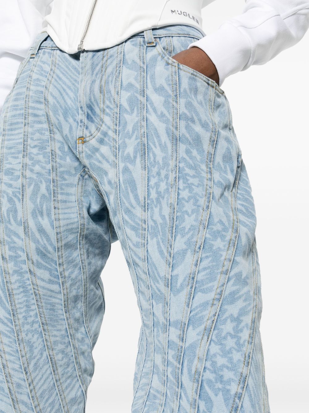 Mugler Star-print Tapered Jeans In Blue