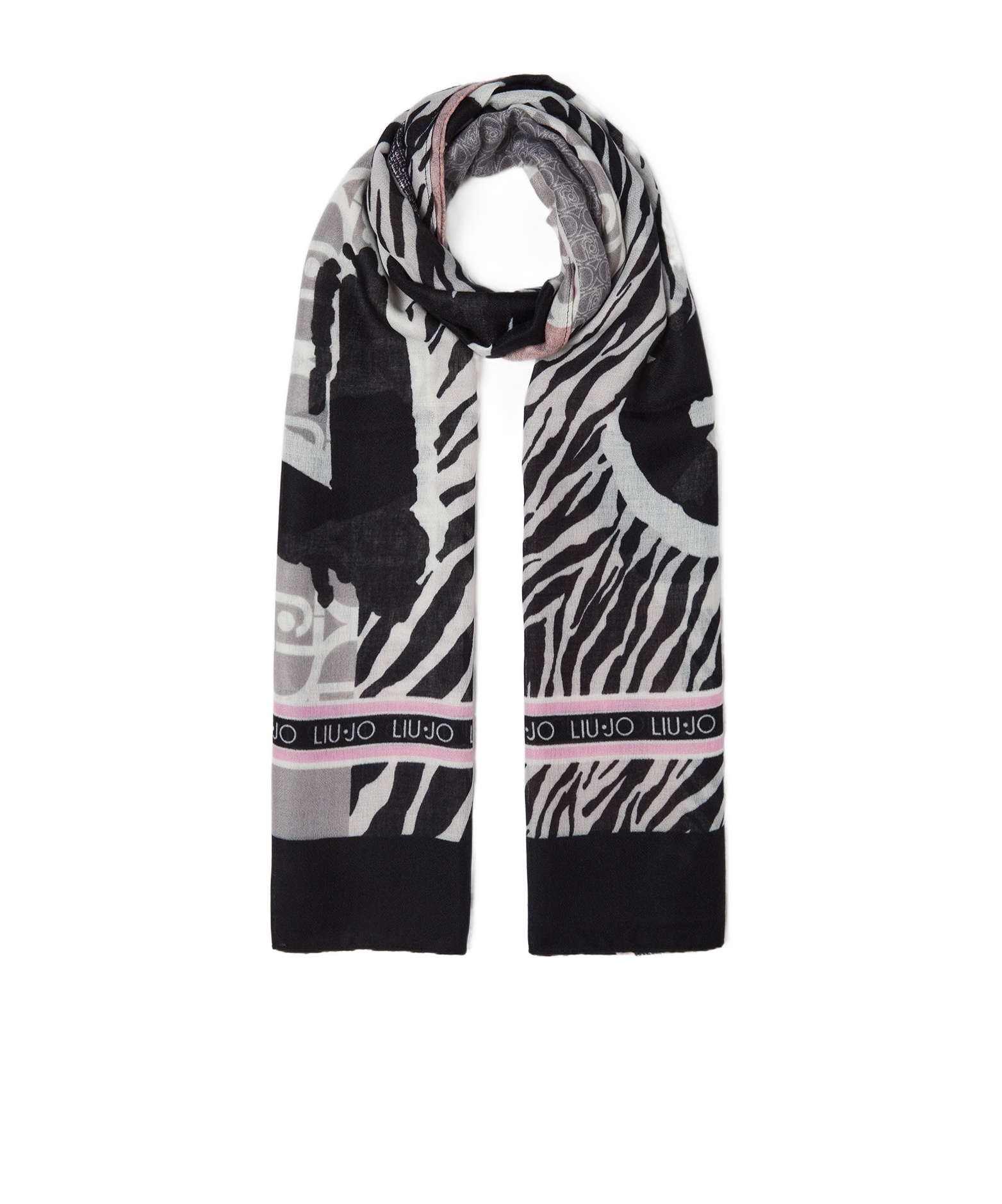 Liu •jo Animal Pattern Scarf In Black