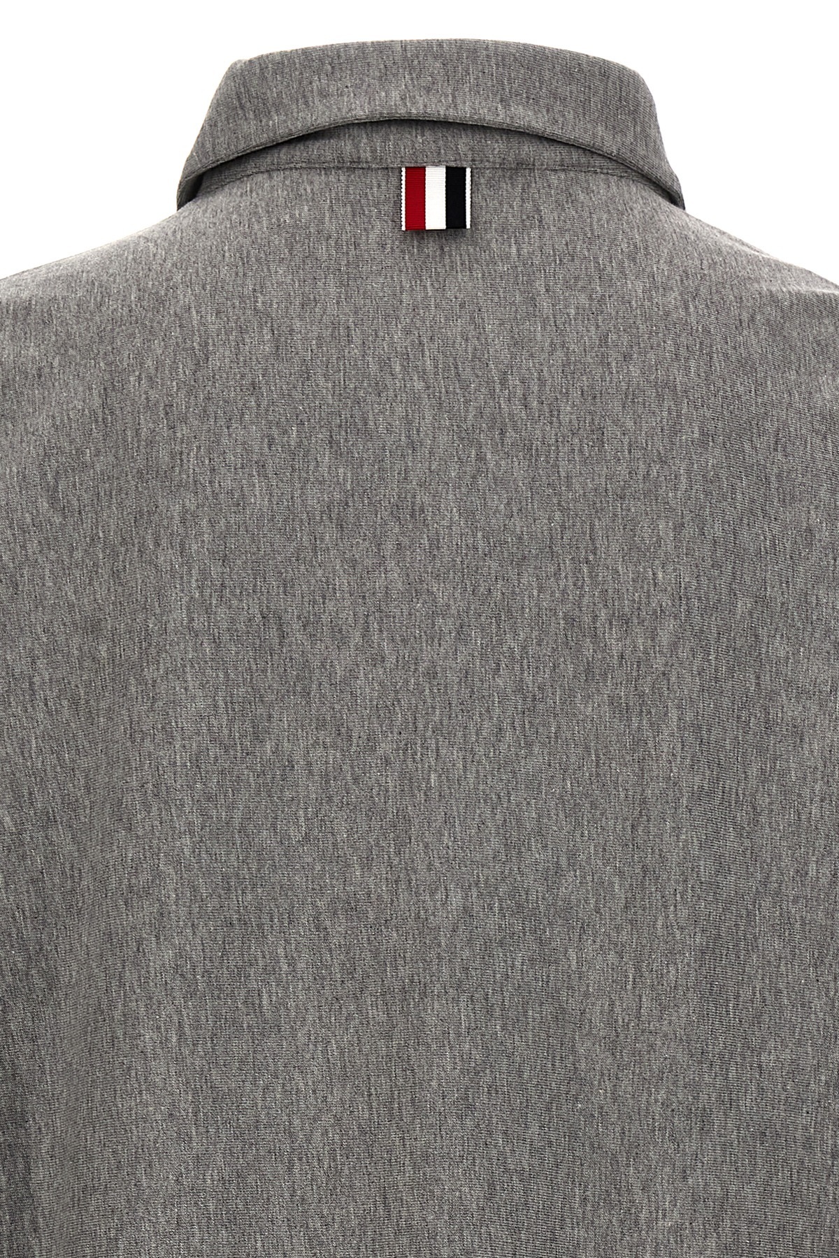 Thom Browne Striped Detail Polo Shirt With Short Sleeves In Gray