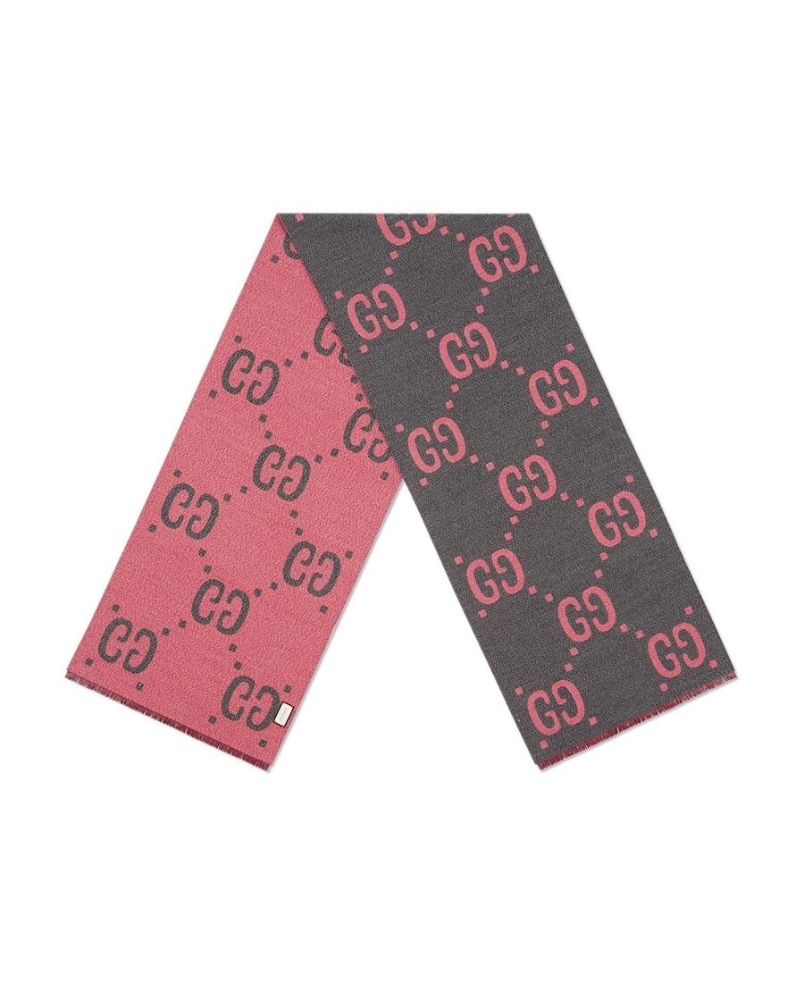 Gucci Gg Jacquard Wool Silk Scarf In Pink