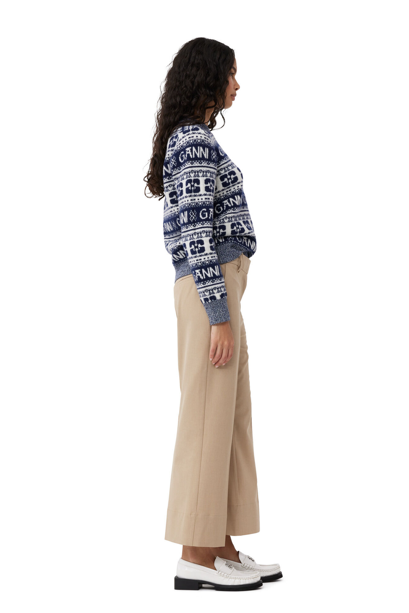 Ganni Cropped Wide-leg Trouser In Nude