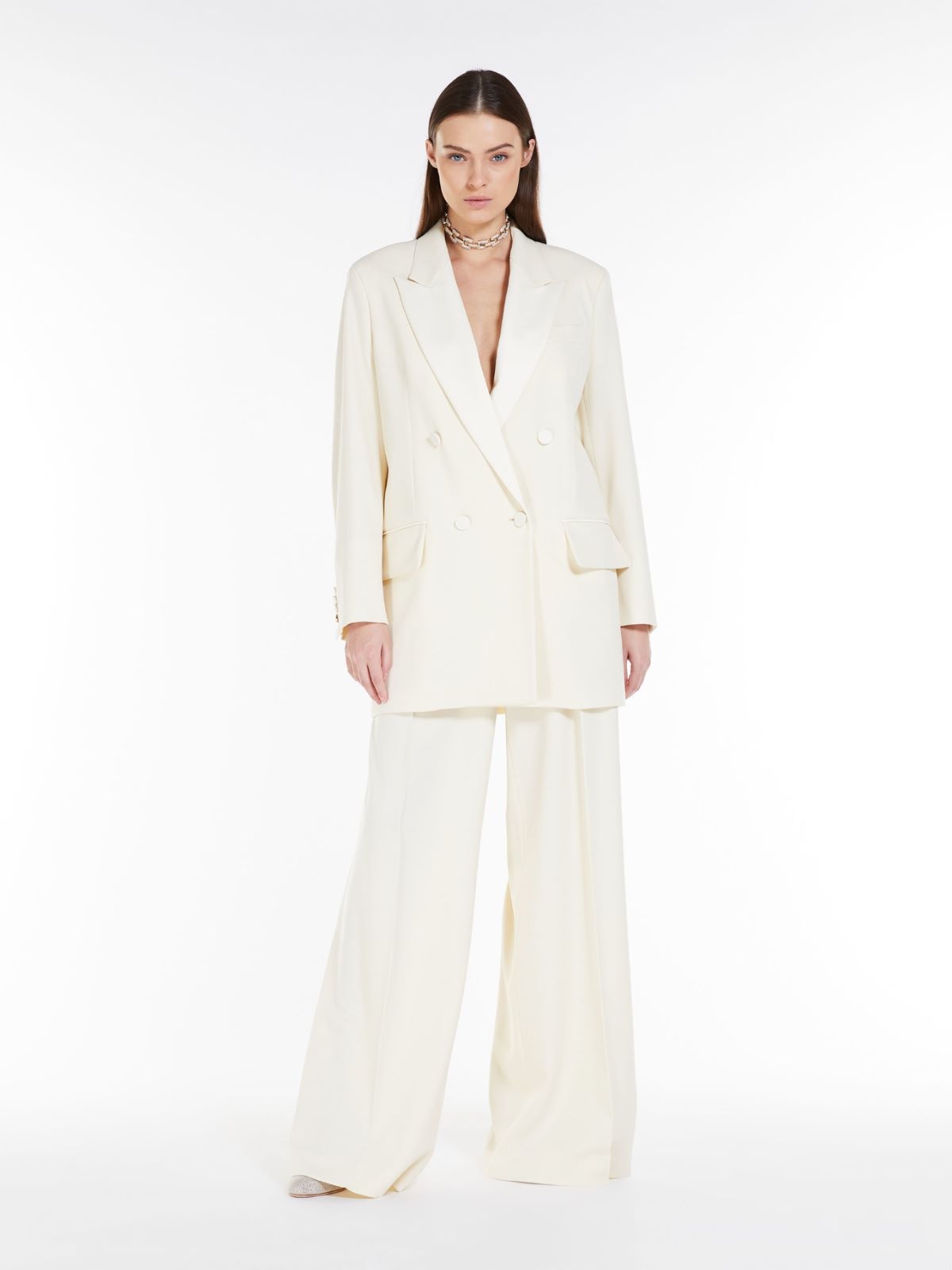Max Mara Double-breasted Virgin Wool Blazer In White