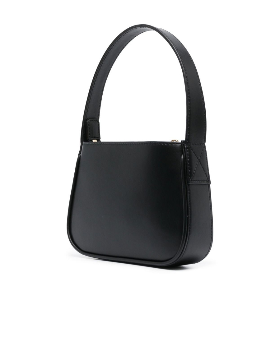 Blumarine Black Patent Finish Mini Bag With Rhinestone-embellished Logo In Calf Leather Woman In Black