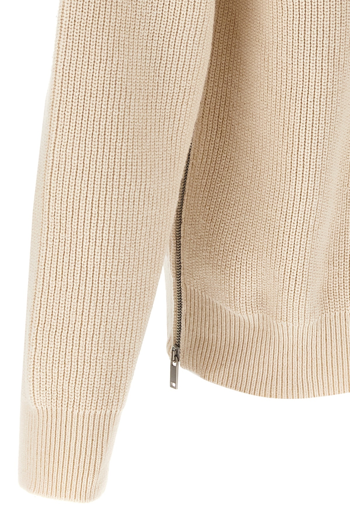 Jil Sander Crew Neck Sweater Side Zipper In Nude