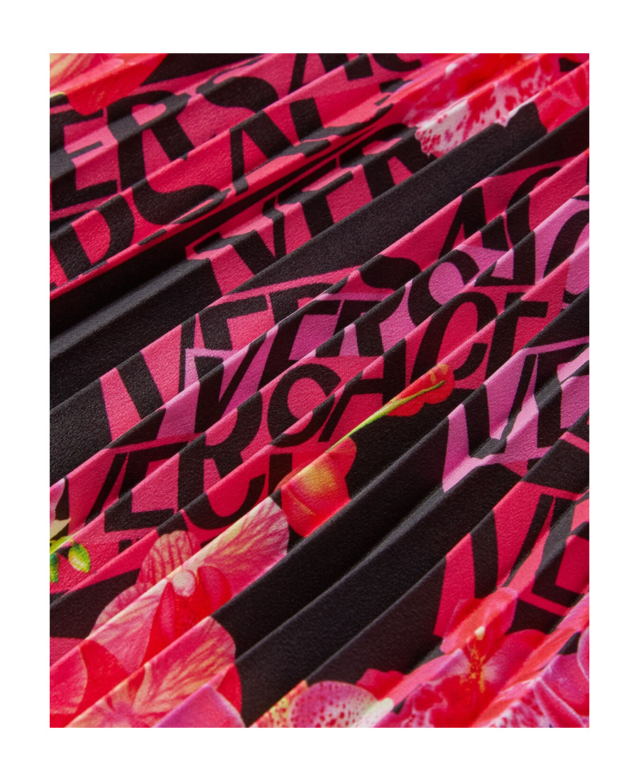 Shop Versace Logo-print Pleated Asymmetric Skirt In Red