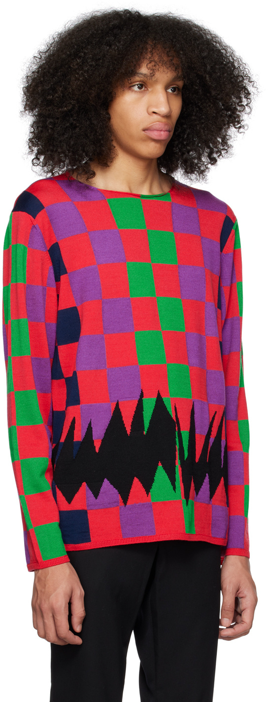 Comme Des Garçons Square-print Fine-knit Jumper In Multicolor