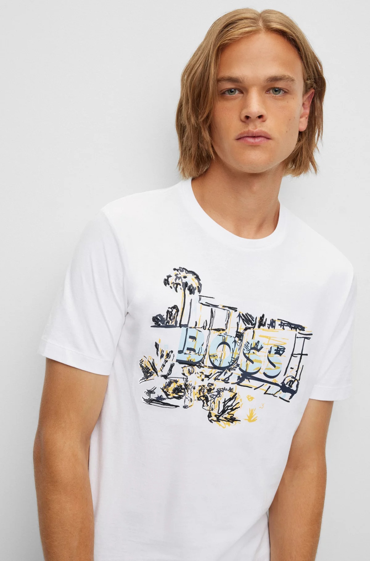 Hugo Boss Illustration-style Logo-print T-shirt In Multicolor