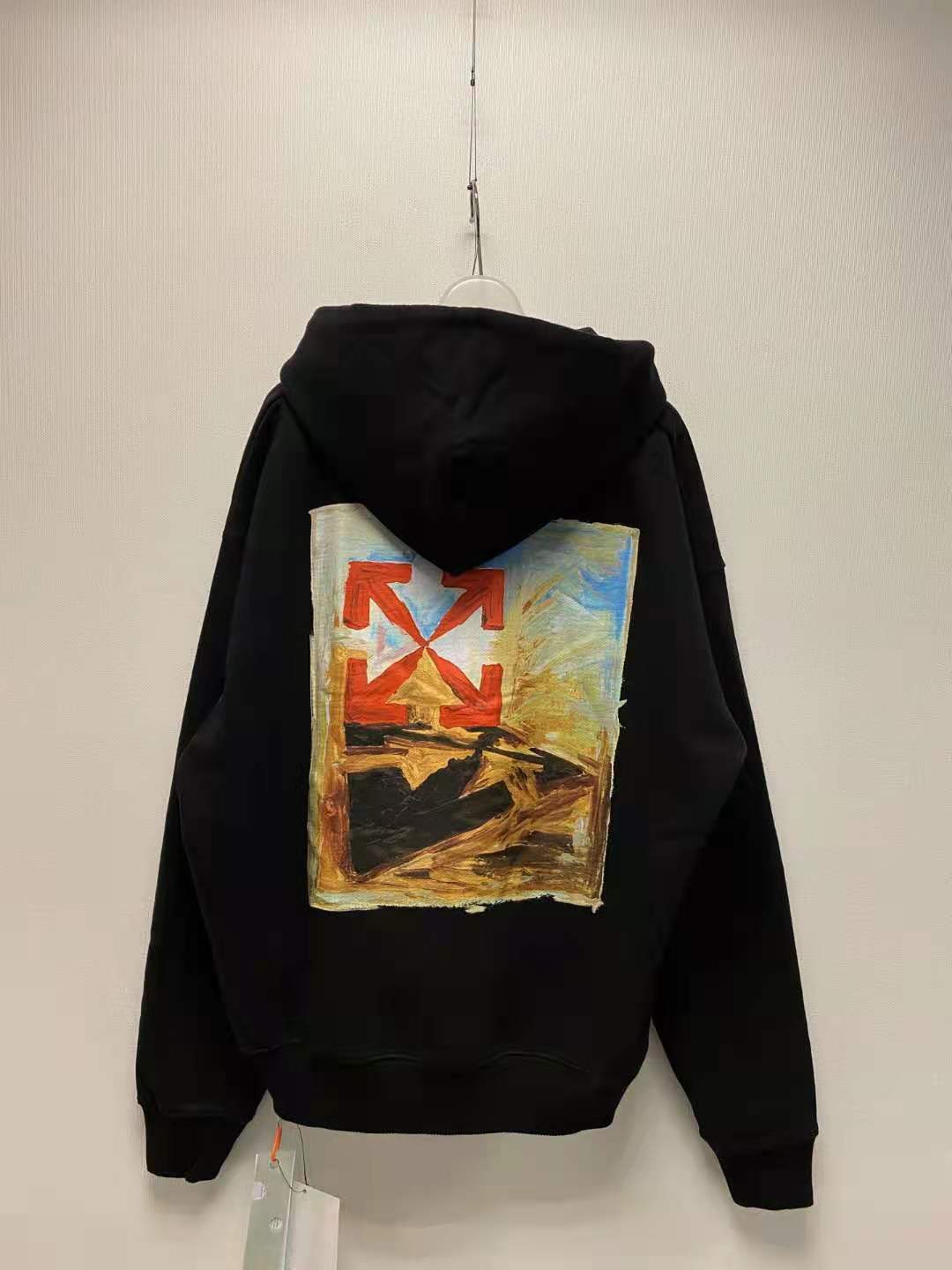 Off-white Logo-print Arrow Painterly-print Hoodie In Black