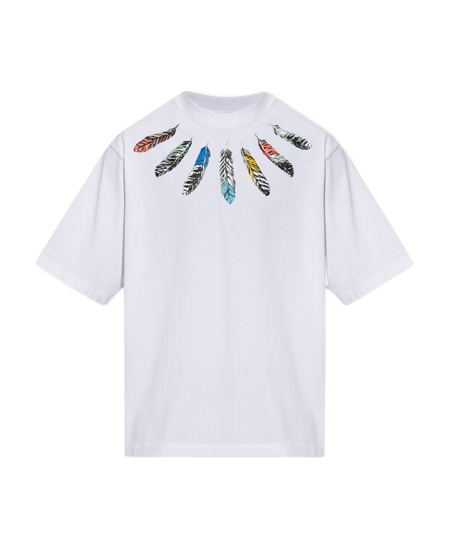 Marcelo Burlon County Of Milan Collar Feathers Over Printed T-shirt In White
